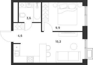 1-BD Apartment Sale, 33.3平方米 at Газопровод, Sosenskoye Settlement, Moscow, Russia #4