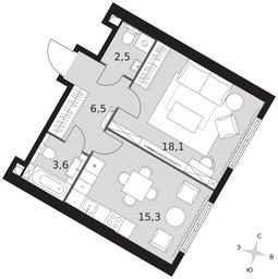 1-BD Apartment Sale, 46平方米 at Arkhitektor, Akademika Volgina Street, 2Д, Moscow, Russia #3