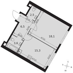 1-BD Apartment Sale, 46平方米 at Arkhitektor, Akademika Volgina Street, 2Д, Moscow, Russia #2