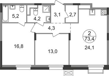 2-BD Apartment Sale, 73.4 sq. m. at Rezidentsii Skolkovo, Kashtanovaya ulitsa, 1, rabochiy posyolok Zarechye, Odintsovskiy City District, Moscow Region, Russia #2