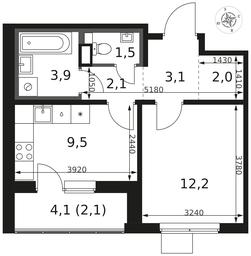 1-BD Apartment Sale, 36.4平方米 at 1 Himkinskij, zhiloy kompleks 1-y Khimkinskiy, kvartal Mezhdunarodny, mikrorayon Klyazma-Starbeyevo, Khimki, Moscow Region, Russia #4