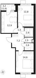 2-BD Apartment Sale, 57.6 sq. m. at 1 Himkinskij, zhiloy kompleks 1-y Khimkinskiy, kvartal Mezhdunarodny, mikrorayon Klyazma-Starbeyevo, Khimki, Moscow Region, Russia #3