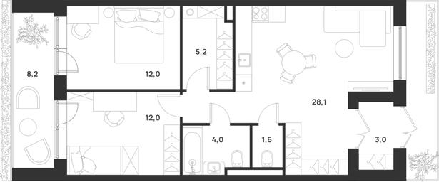 2-BD Apartment Sale, 68.4平方米 at Газопровод, Sosenskoye Settlement, Moscow, Russia #4