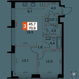 3-BD Apartment Sale, 70.9 sq. m. at Amber City, 3rd Khoroshyovsky Drive, 3А, Moscow, Russia #2