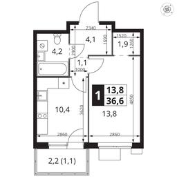 1-BD Apartment Sale, 36.6平方米 at 1 Izmajlovskij, Montazhnaya Street, 8с13, Moscow, Russia #2