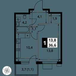 1-BD Apartment Sale, 36.6平方米 at 1 Izmajlovskij, Montazhnaya Street, 8с13, Moscow, Russia #3