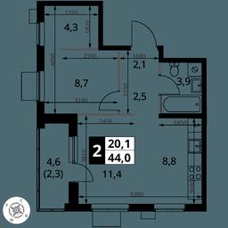 2-BD Apartment Sale, 44 sq. m. at 1 Izmajlovskij, Montazhnaya Street, 8с13, Moscow, Russia #3