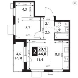 2-BD Apartment Sale, 44 sq. m. at 1 Izmajlovskij, Montazhnaya Street, 8с13, Moscow, Russia #2