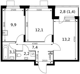 2-BD Apartment Sale, 49.3 sq. m. at Pervy Donskoj, zhiloy mikrorayon Sapronovo, derevnya Sapronovo, Leninskiy City District, Moscow Region, Russia #4