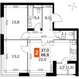 3-BD Apartment Sale, 66.9 sq. m. at Sky Garden, Stroitelny Drive, 9с6, Moscow, Russia #2 3-BD Apartment Sale, 66.9 sq. m. at Sky Garden, Stroitelny Drive, 9с6, Moscow, Russia #2