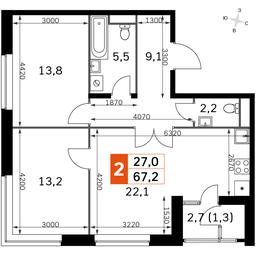 3-BD Apartment Sale, 67.2 sq. m. at Sky Garden, Stroitelny Drive, 9с6, Moscow, Russia #4