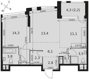 2-BD Apartment Sale, 60.2平方米 at Rotterdam, Varshavskoye Highway, 37Ак1с2, Moscow, Russia #2