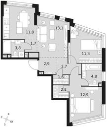 3-BD Apartment Sale, 69.9平方米 at Rotterdam, Varshavskoye Highway, 37Ак1с2, Moscow, Russia #3 3-BD Apartment Sale, 69.9平方米 at Rotterdam, Varshavskoye Highway, 37Ак1с2, Moscow, Russia #3