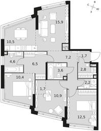 4-BD Apartment Sale, 90.5 sq. m. at Rotterdam, Varshavskoye Highway, 37Ак1с2, Moscow, Russia #3