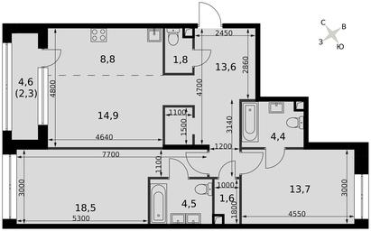 2-BD Apartment Sale, 84.2平方米 at Sydney City, Shenogina Street, 2, Moscow, Russia #2