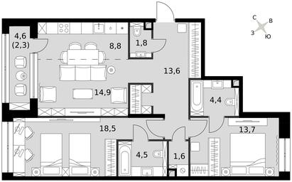 3-BD Apartment Sale, 84.2 sq. m. at Sydney City, Shenogina Street, 2, Moscow, Russia #3