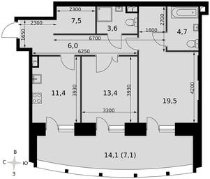 2-BD Apartment Sale, 73.2平方米 at Sydney City, Shenogina Street, 2, Moscow, Russia #2
