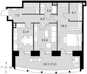 2-BD Apartment Sale, 73.2平方米 at Sydney City, Shenogina Street, 2, Moscow, Russia #3