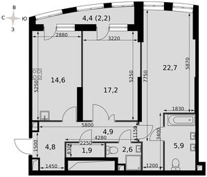 2-BD Apartment Sale, 76.6平方米 at Sydney City, Shenogina Street, 2, Moscow, Russia #2