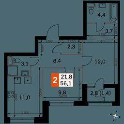 2-BD Apartment Sale, 56.1 sq. m. at Sky Garden, Stroitelny Drive, 9с6, Moscow, Russia #2 2-BD Apartment Sale, 56.1 sq. m. at Sky Garden, Stroitelny Drive, 9с6, Moscow, Russia #2