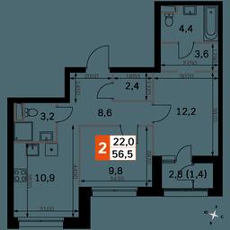 2-BD Apartment Sale, 56.5 sq. m. at Sky Garden, Stroitelny Drive, 9с6, Moscow, Russia #2 2-BD Apartment Sale, 56.5 sq. m. at Sky Garden, Stroitelny Drive, 9с6, Moscow, Russia #2
