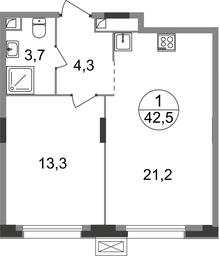 Apartment Sale, 42.5 sq. m. at Rezidentsii Skolkovo, Kashtanovaya ulitsa, 1, rabochiy posyolok Zarechye, Odintsovskiy City District, Moscow Region, Russia #2