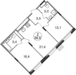 2-BD Apartment Sale, 66.8平方米 at Rezidentsii Skolkovo, Kashtanovaya ulitsa, 1, rabochiy posyolok Zarechye, Odintsovskiy City District, Moscow Region, Russia #2
