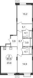 2-BD Apartment Sale, 80.6平方米 at Rezidentsii Skolkovo, Kashtanovaya ulitsa, 1, rabochiy posyolok Zarechye, Odintsovskiy City District, Moscow Region, Russia #2