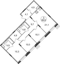 3-BD Apartment Sale, 89.8平方米 at Rezidentsii Skolkovo, Kashtanovaya ulitsa, 1, rabochiy posyolok Zarechye, Odintsovskiy City District, Moscow Region, Russia #2