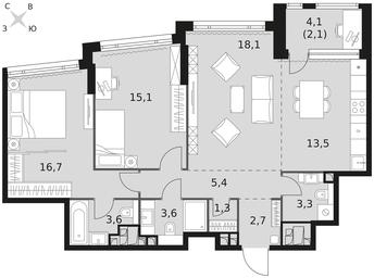 3-BD Apartment Sale, 85.4 sq. m. at Rotterdam, Varshavskoye Highway, 37Ак1с2, Moscow, Russia #3 3-BD Apartment Sale, 85.4 sq. m. at Rotterdam, Varshavskoye Highway, 37Ак1с2, Moscow, Russia #3