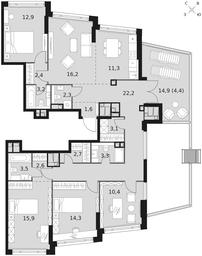 5-BD Apartment Sale, 132.3平方米 at Rotterdam, Varshavskoye Highway, 37Ак1с2, Moscow, Russia #3