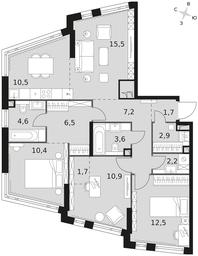 4-BD Apartment Sale, 90.2平方米 at Rotterdam, Varshavskoye Highway, 37Ак1с2, Moscow, Russia #3