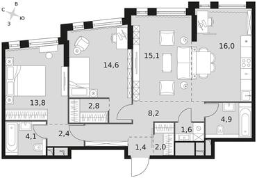 3-BD Apartment Sale, 86.9 sq. m. at Rotterdam, Varshavskoye Highway, 37Ак1с2, Moscow, Russia #3