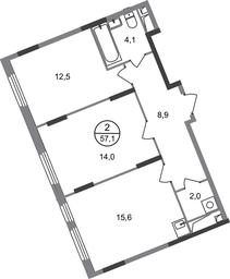 2-BD Apartment Sale, 57.1 sq. m. at Peredelkino Blizhnee, Korneya Chukovskogo Street, 1, Vnukovskoye Settlement, Moscow, Russia #2