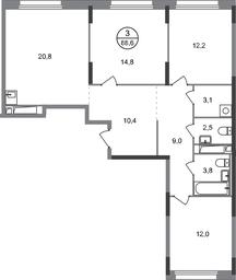 3-BD Apartment Sale, 88.6平方米 at Peredelkino Blizhnee, Korneya Chukovskogo Street, 1, Vnukovskoye Settlement, Moscow, Russia #2