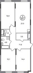 3-BD Apartment Sale, 89.1平方米 at Peredelkino Blizhnee, Korneya Chukovskogo Street, 1, Vnukovskoye Settlement, Moscow, Russia #2