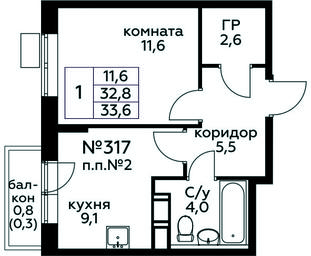 Apartment Sale, 33.6平方米 at Tsvetochnye Poliany, kvartal № 23, Filimonkovskoye Municipal Formation, Moscow, Russia #2