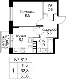 Apartment Sale, 33.6平方米 at Tsvetochnye Poliany, kvartal № 23, Filimonkovskoye Municipal Formation, Moscow, Russia #4