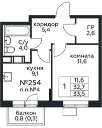Apartment Sale, 33.5 sq. m. at Tsvetochnye Poliany, kvartal № 23, Filimonkovskoye Municipal Formation, Moscow, Russia #2