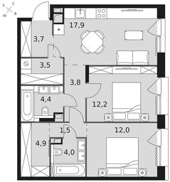 2-BD Apartment Sale, 67.9 sq. m. at The Lake, Snezhnaya Street, 22, Moscow, Russia #3