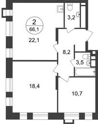 2-BD Apartment Sale, 66.1 sq. m. at Pervyi Moskovskiy, ulitsa Bianki, 1, Moskovskiy, Moscow, Russia #2