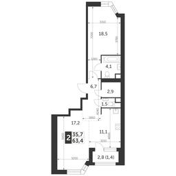 2-BD Apartment Sale, 63.4平方米 at Arkhitektor, Akademika Volgina Street, 2Д, Moscow, Russia #4