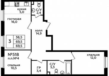 2-BD Apartment Sale, 69 sq. m. at Eko Bunino, prospekt Kuprina, 34к1, Sosenskoye Settlement, Moscow, Russia #2
