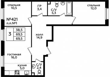 2-BD Apartment Sale, 68.9 sq. m. at Eko Bunino, prospekt Kuprina, 34к1, Sosenskoye Settlement, Moscow, Russia #2