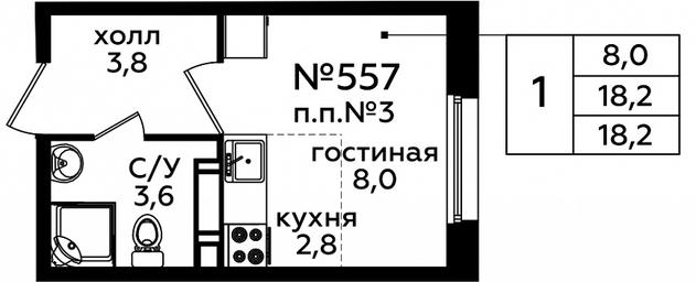 Apartment Sale, 17.8 sq. m. at Eko Bunino, prospekt Kuprina, 34к1, Sosenskoye Settlement, Moscow, Russia #3