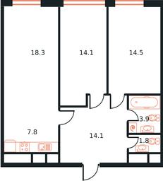 3-BD Apartment Sale, 74.5 sq. m. at West Tower, Aminyevskoye Highway, 6, Moscow, Russia #2