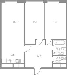 3-BD Apartment Sale, 74.5 sq. m. at West Tower, Aminyevskoye Highway, 6, Moscow, Russia #4