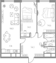 3-BD Apartment Sale, 74.5 sq. m. at West Tower, Aminyevskoye Highway, 6, Moscow, Russia #3
