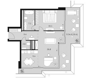 1-BD Apartment Sale, 84.8 sq. m. at Badaevskiy, Kutuzovsky Avenue, 12с3, Moscow, Russia #3