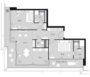 2-BD Apartment Sale, 100.9平方米 at Badaevskiy, Kutuzovsky Avenue, 12с3, Moscow, Russia #3 2-BD Apartment Sale, 100.9平方米 at Badaevskiy, Kutuzovsky Avenue, 12с3, Moscow, Russia #3